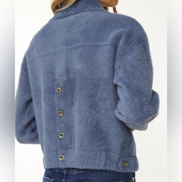 RINO & PELLE Bubbly Short Knitted Jacket In Light Blue Fuzzy Sweater Medium - Picture 3 of 11